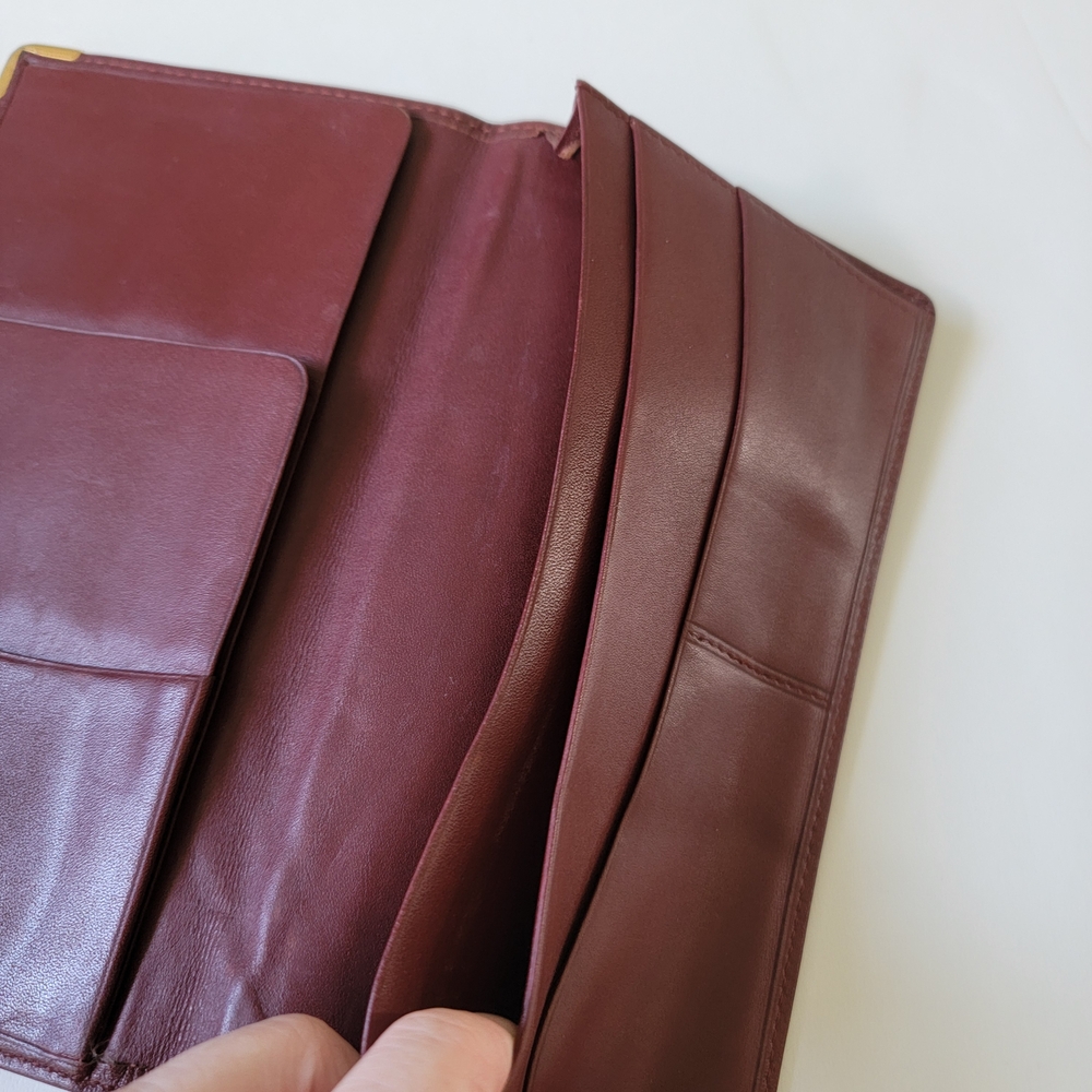 Cartier Paris Burgundy Leather Long Bifold Wallet with Gold Accents - Picture 6 of 8
